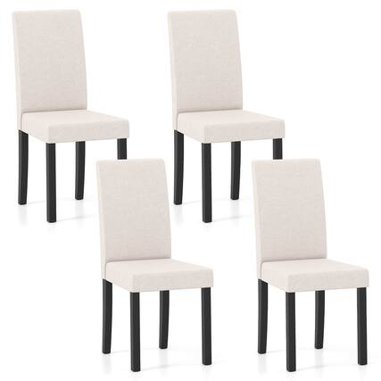 Front. Costway - Costway Dining Chair Set of 4 Fabric Upholstered Rubber Wood Legs Side Armless - Beige.