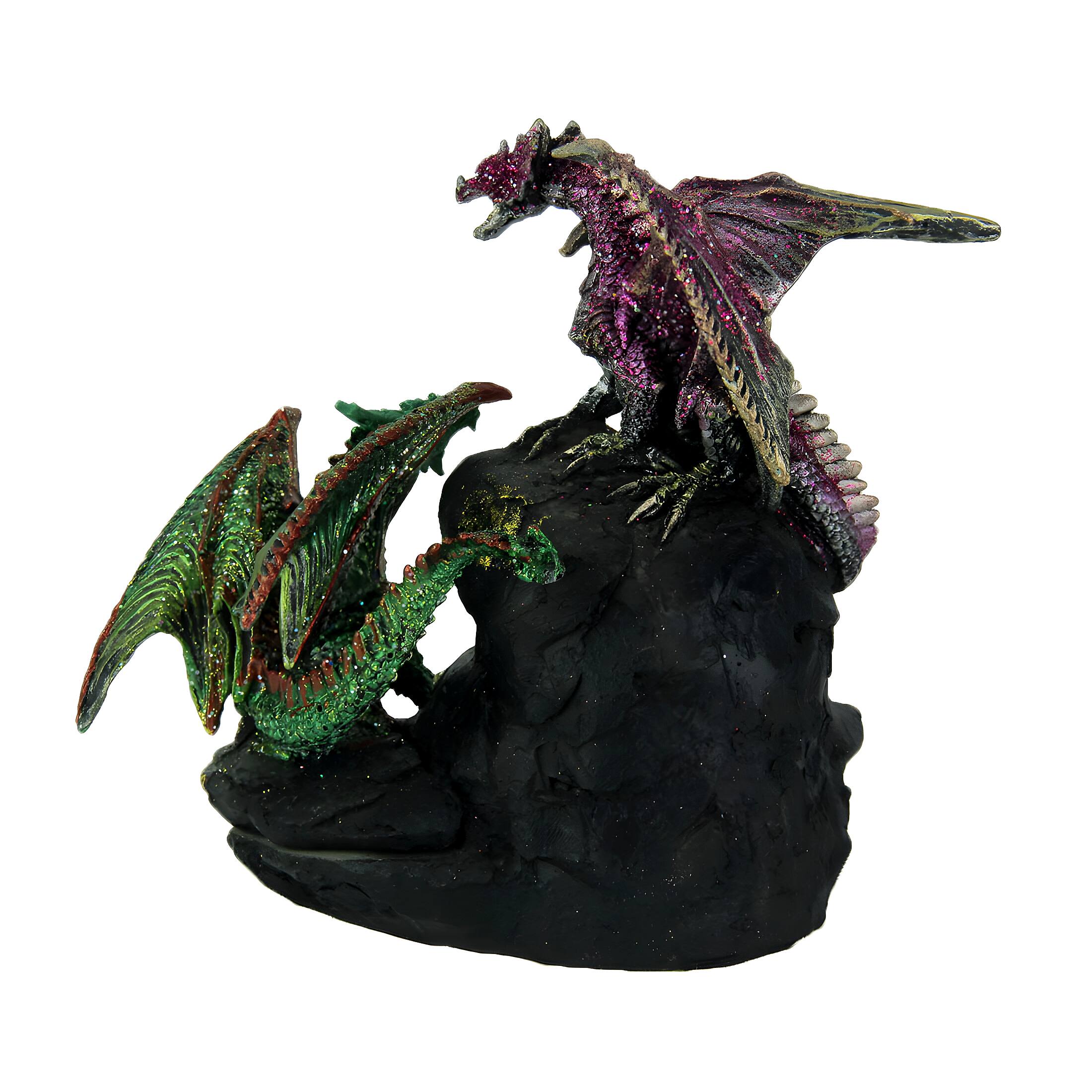Alt View 2. Zeckos - Purple and Green Battle Dragons Gothic Color Changing LED Geode Statue - Green.