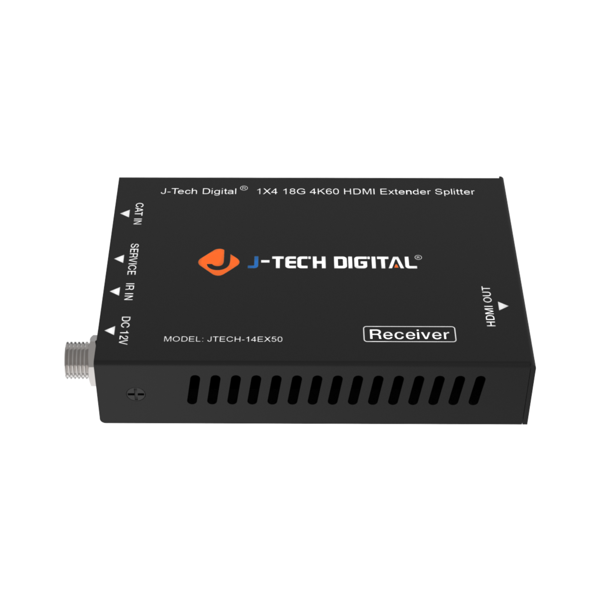 CAT NI SERVICE IRIN IN DC 12V J-Tech Digital 1X4 18G 4K60 HDMI Extender Splitter J-TECH DIGITAL OUT HDMI MODEL: JTECH-14EX50 Receiver
