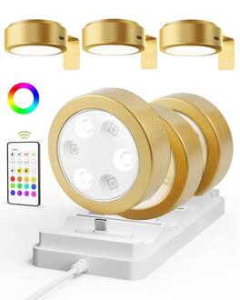 EZVALO - 6 Pack Wireless LED Picture Light Smart Recessed Lighting Wall Decor Light Painting Light with 3 Color Temps - Gold