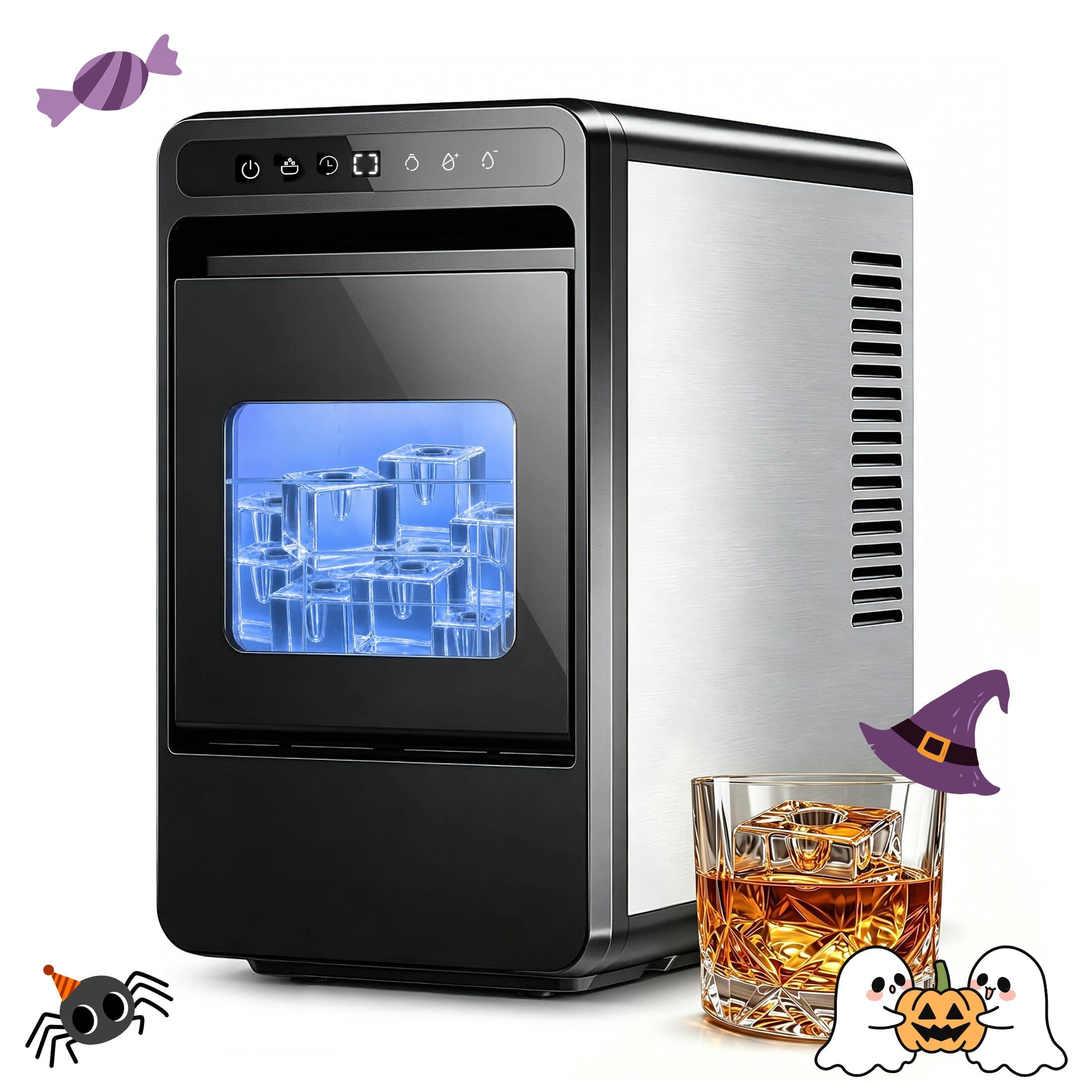 Etust - Clear Ice Maker Countertop, 26.5 LBS/Day Square Ice Cube Maker, 1.6" Whiskey Ice Cubes, Portable Cube Ice Maker - Black