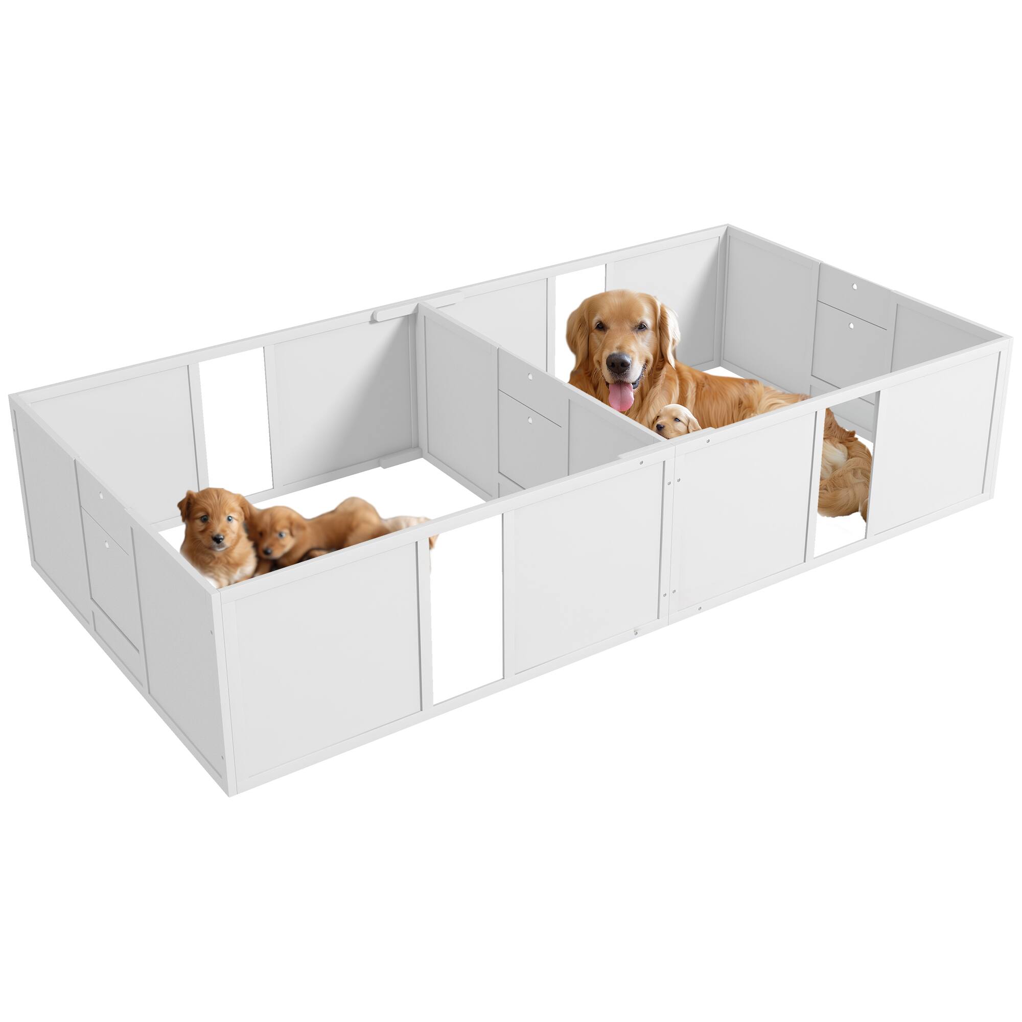 Front. Siljoy - White Dog Whelping Box 96" with Washable Pad & Adjustable Door, for Large, Medium, Small Dogs - White.