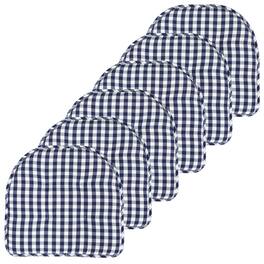 Sweet Home Collection - Checkered Buffalo Check U Shaped Memory Foam 17" x 16" Chair Cushions, 6-Pack - Navy/White