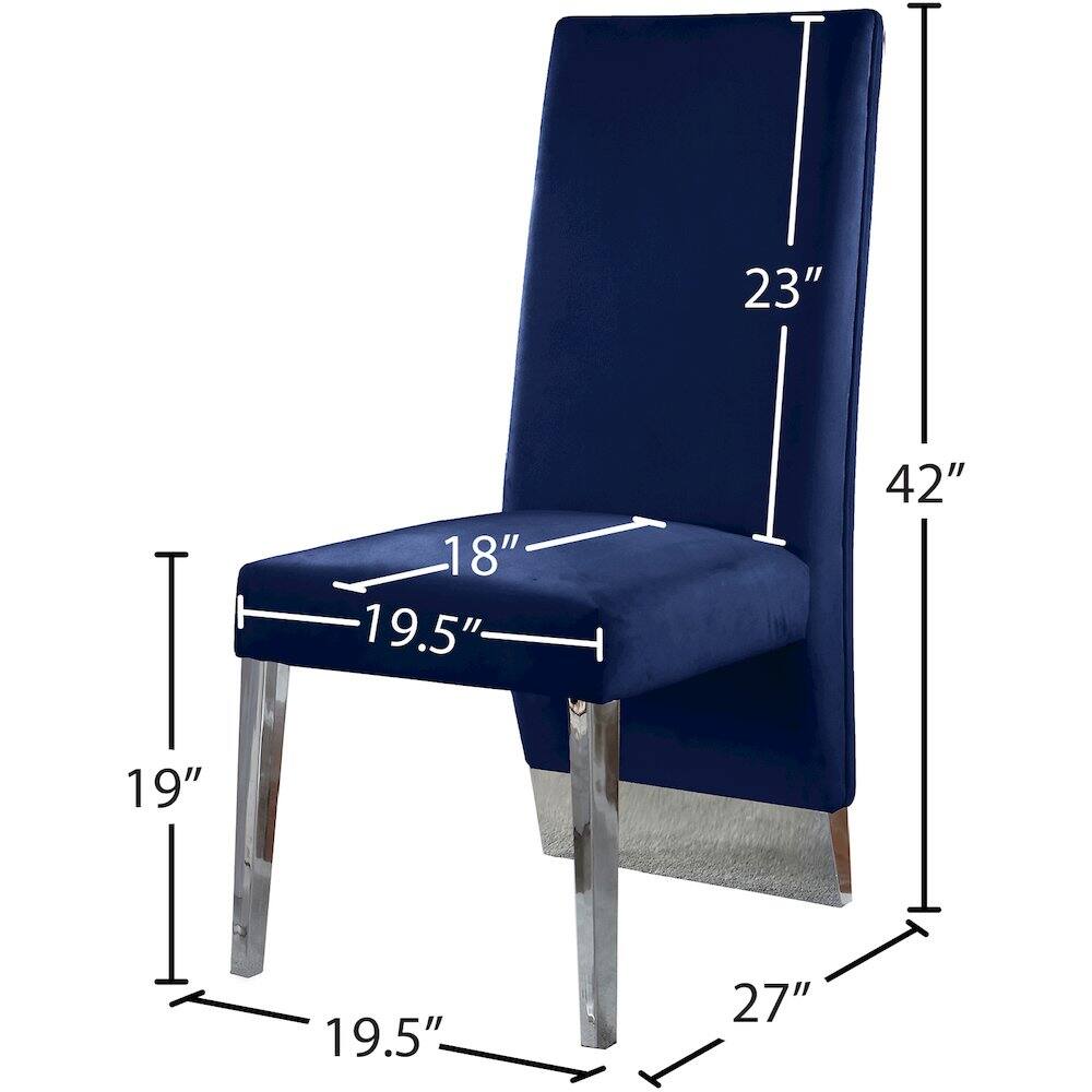 Meridian Furniture - Porsha Navy Velvet Dining Chair, Set of 2 - Blue - Thumbnail 2