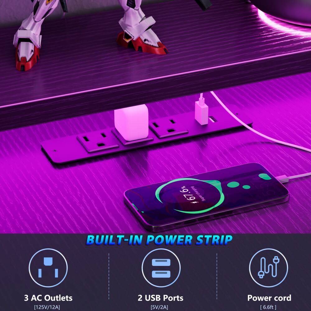 96.6% 67. charging Super

BUILT-IN POWER STRIP:
3 AC Outlets [125V/12A]
2 USB Ports [5V/2A]
Power cord [6.6ft]