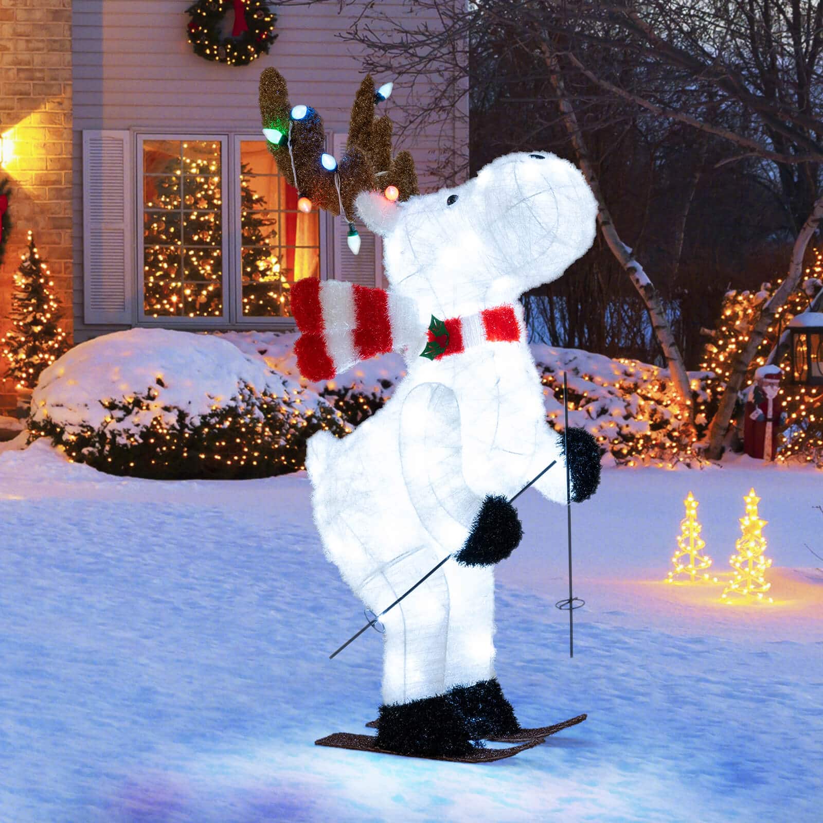 Costway - 44" Animated Christmas Reindeer with 12 Colorful Lights & 98 Cold LEDs - White