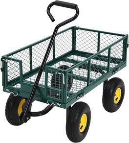 Acekool - 900Lbs Capacity Garden Wagon, Heavy Duty Steel Yard Cart, Removable Sides, 10" Wheels, 180° Handle, Outdoor - Green