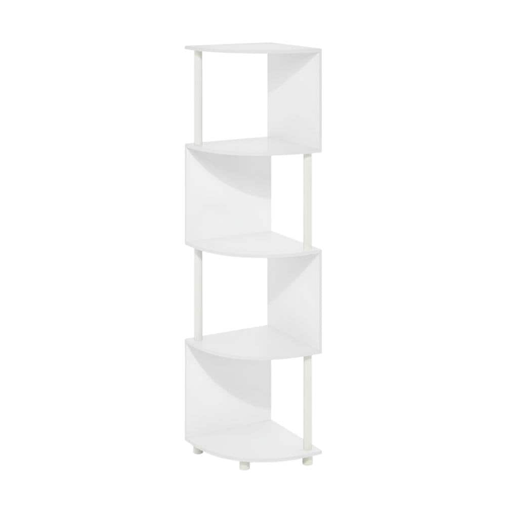 FurniFact - 4-Tier Zigzag Corner Shelf with Sturdy Wood Construction - White