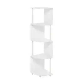 FurniFact - 4-Tier Zigzag Corner Shelf with Sturdy Wood Construction - White