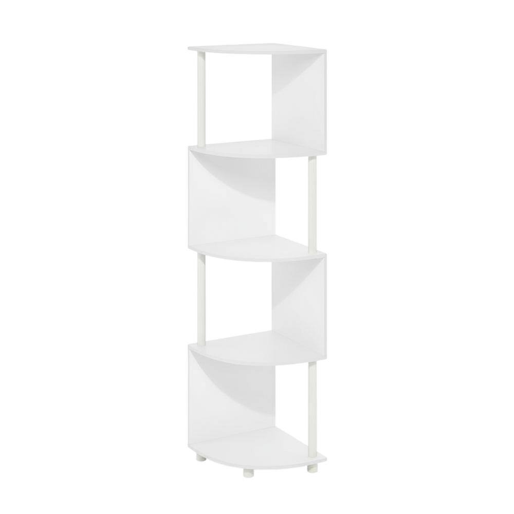 Front. FurniFact - White 4-Tier Zigzag Corner Shelf with Sturdy Wood Construction - White/White.