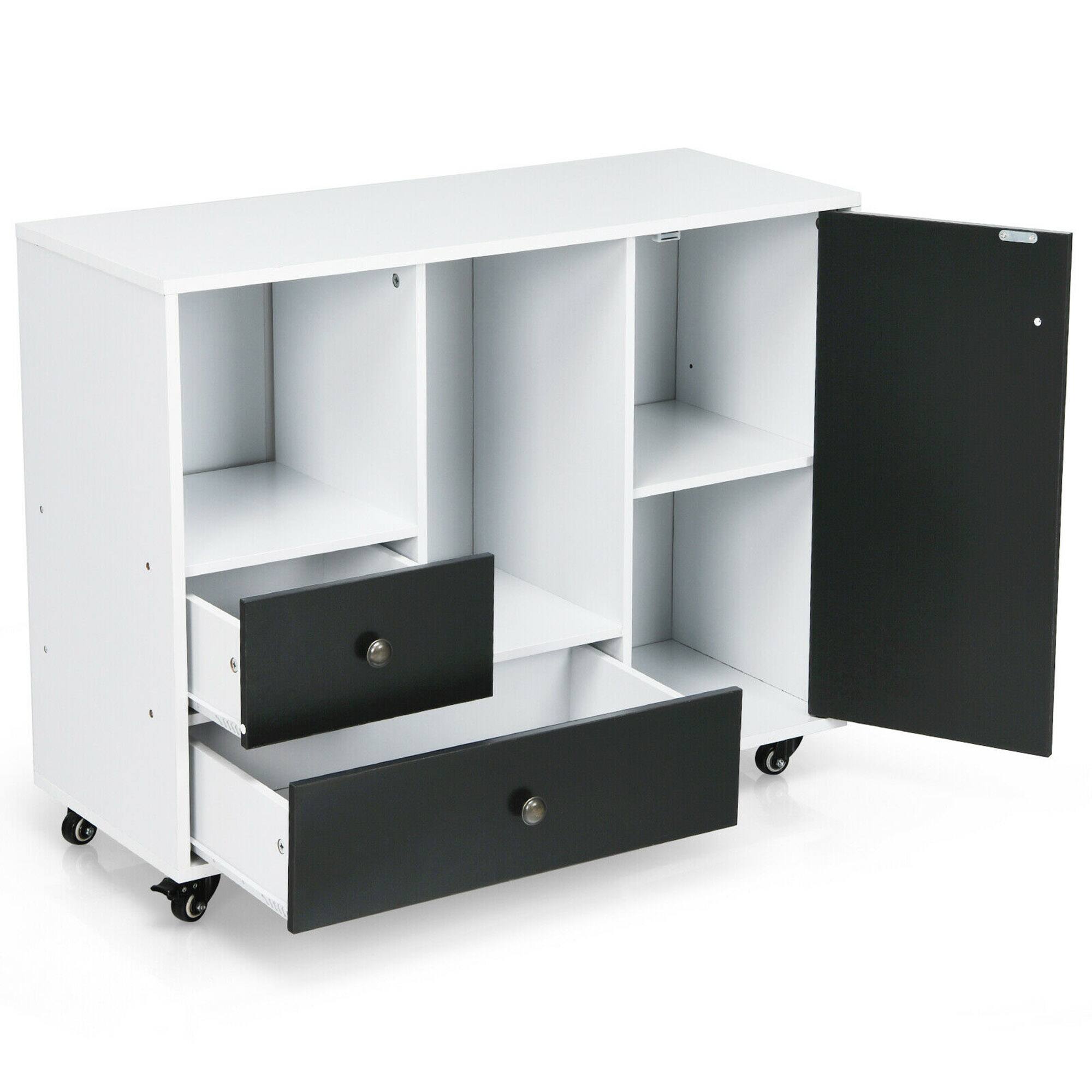 Alt View 3. Gymax - Gymax Lateral Mobile Filing Cabinet Large Printer Stand w/ 2 Drawers - White + Black.