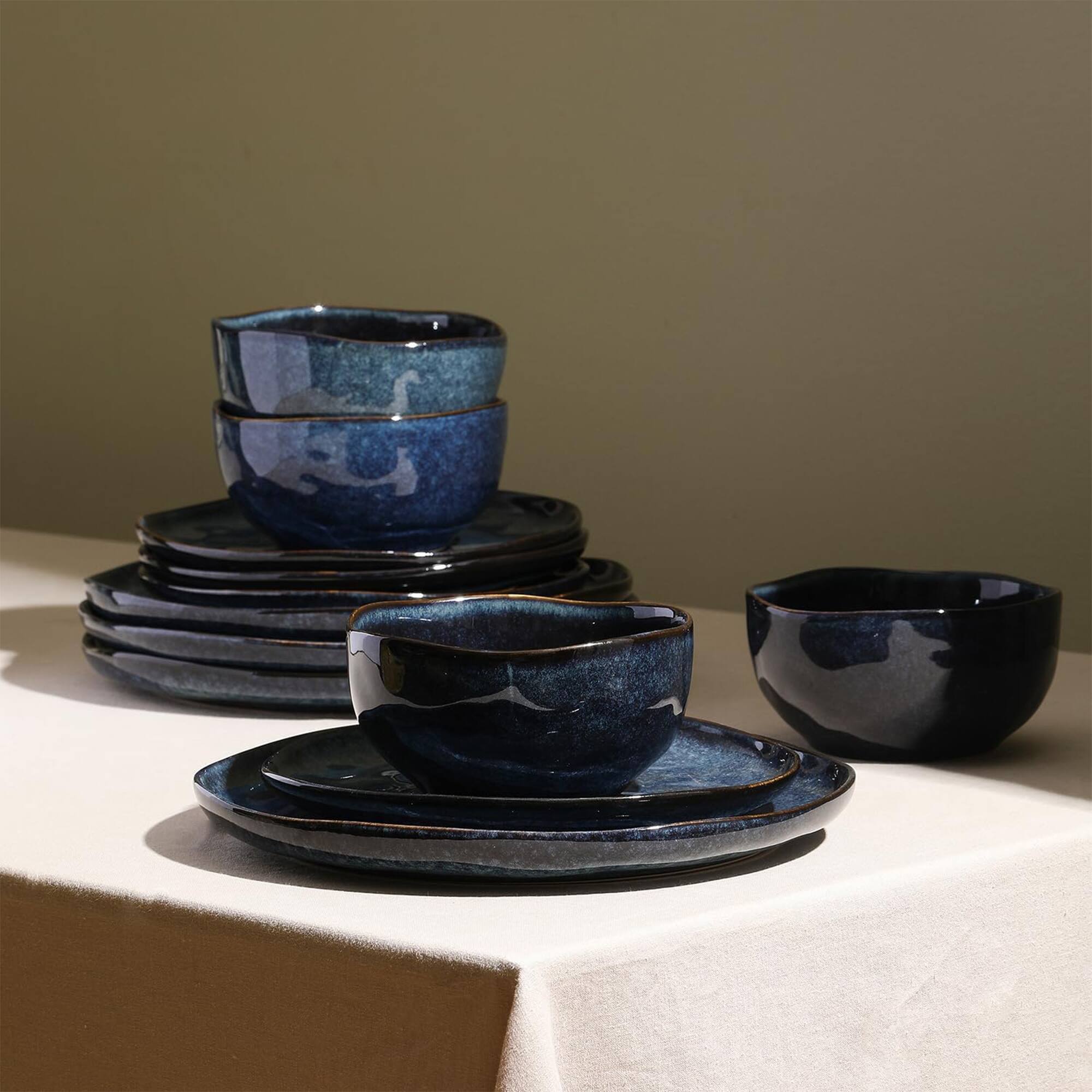 Alt View 1. Stone Lain - Stone Lain Mirella Stoneware 12 Piece Dinnerware Set, Service for 4, Deep Blue - Blue.