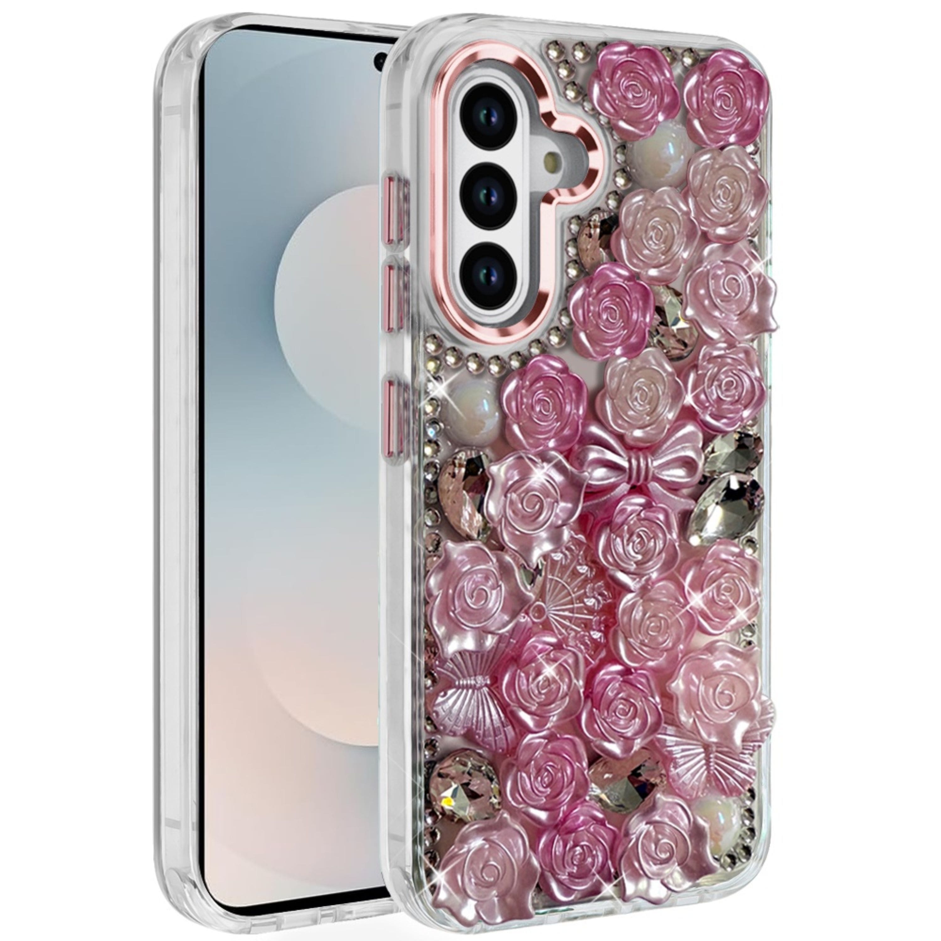 Kitcheniva - Roses Arrangement 3D Bling Phone Cover Plus Tempered Glass For Samsung S25 FE - Pink price history on PriceWatchPro