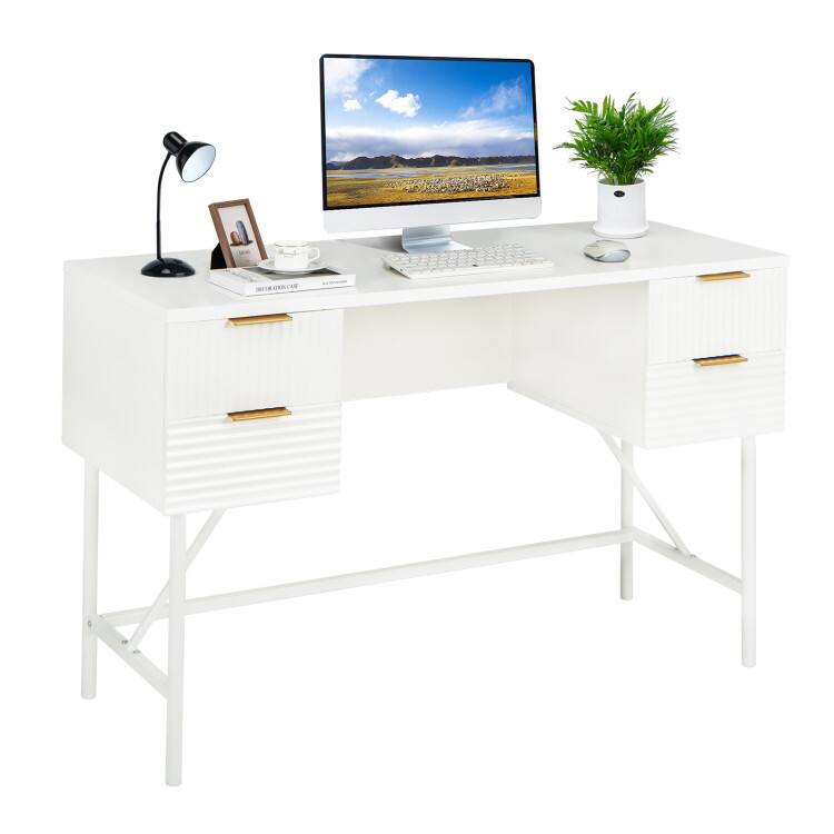 Front. SlickBlue - Computer Work Desk with 4 Drawers – Home Office or Study Table for Organization - White.