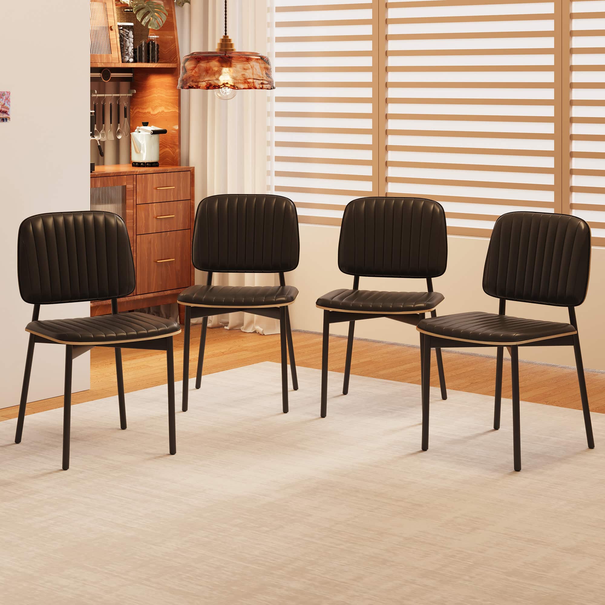 luck idea - Mid-century Modern Dining Chair, Upholstered Leather Seat Back, Stylish Side Chair For Kitchen Dining Room Living Room - Black