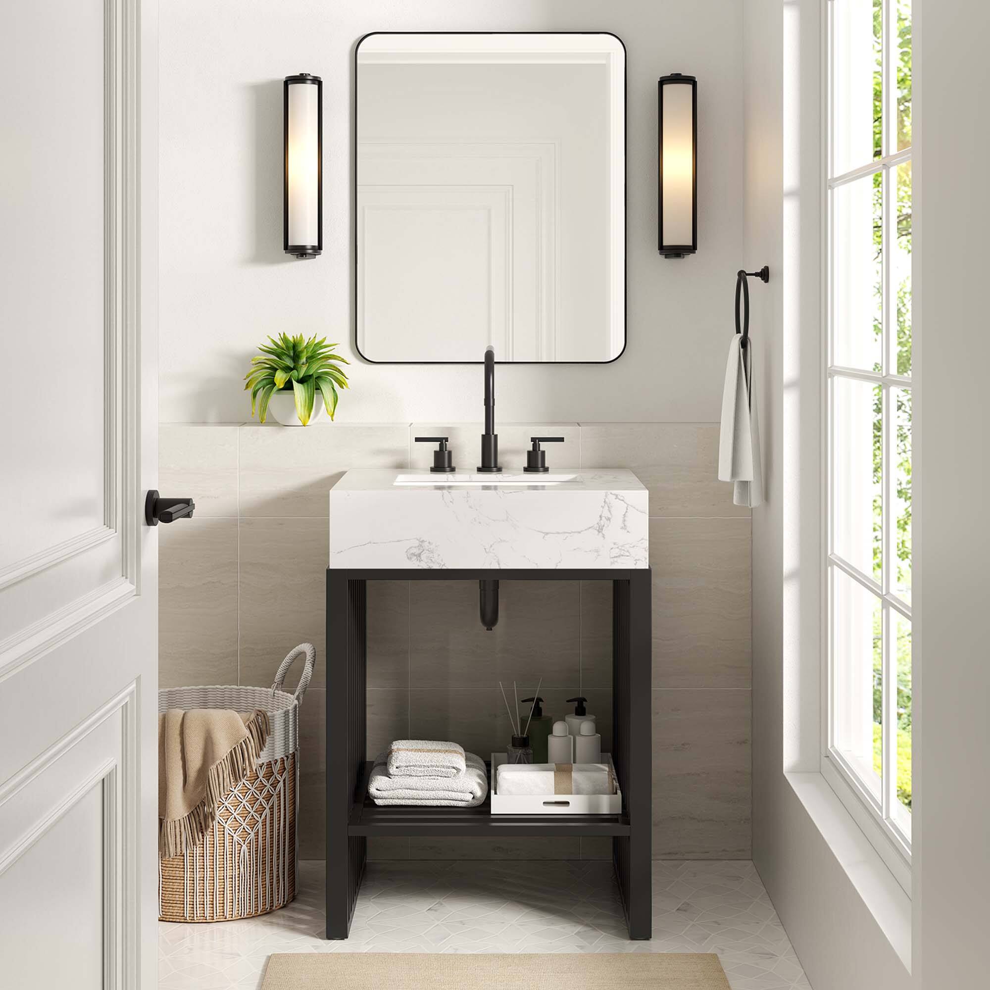 Gridiron Bathroom Vanity Basin Included by Modway - White Black