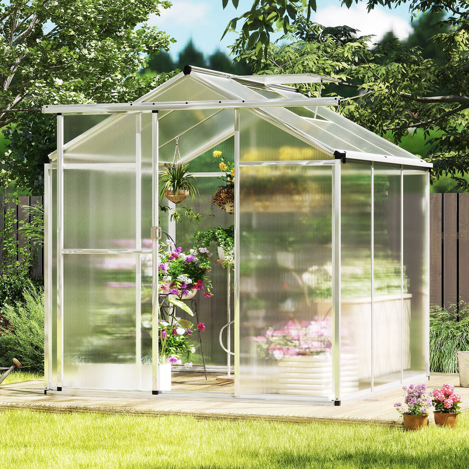 Alt View 1. Gymax - Gymax 6 x 6 FT Greenhouse for Outdoors Large Walk-in Green House w/ Rain Gutters - Transparent, Silver.