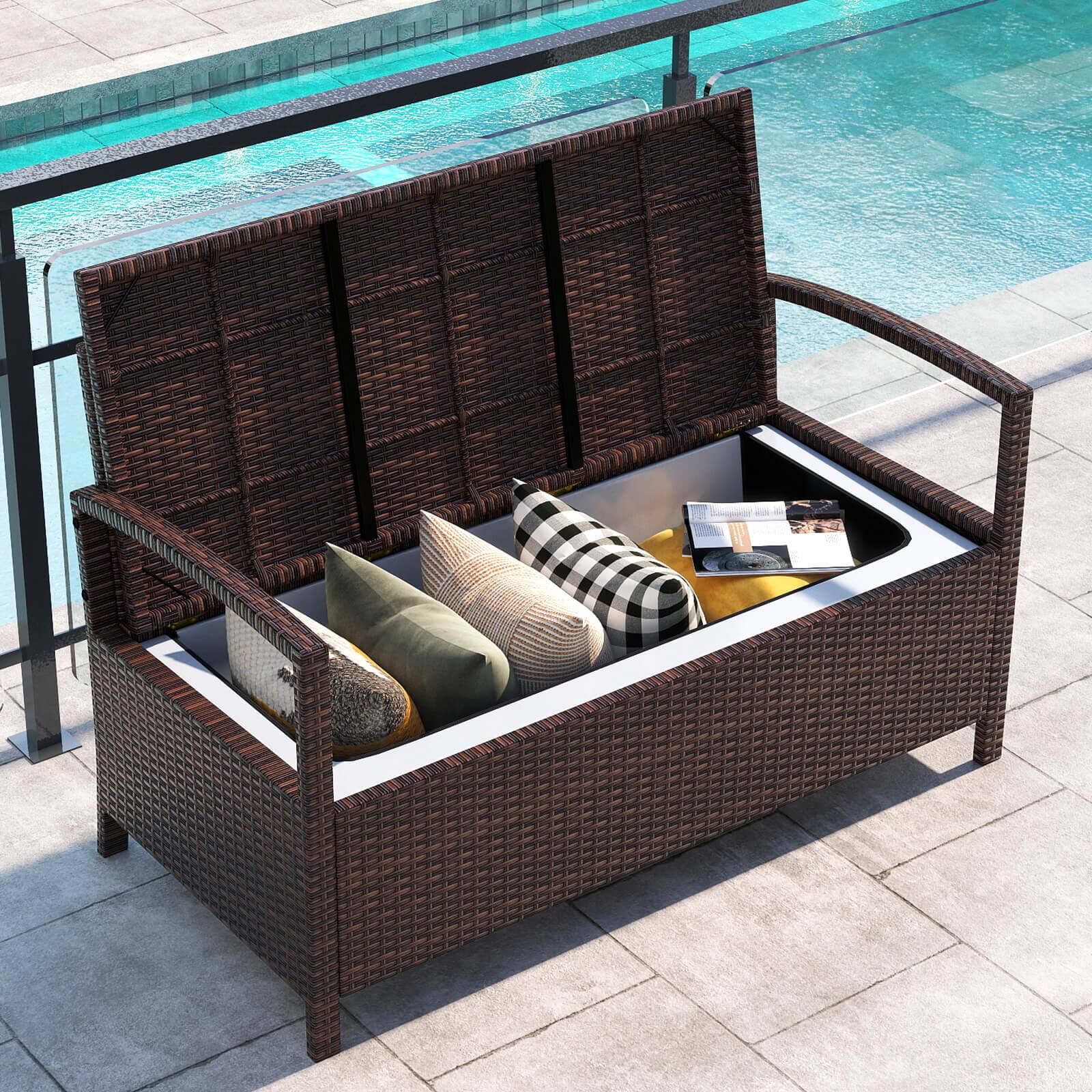 Alt View 1. Costway - Costway 42 Gallon Deck Box with Seating for Garden Tools and Pool Supplies for Front Porch - Beige+Mix Brown.