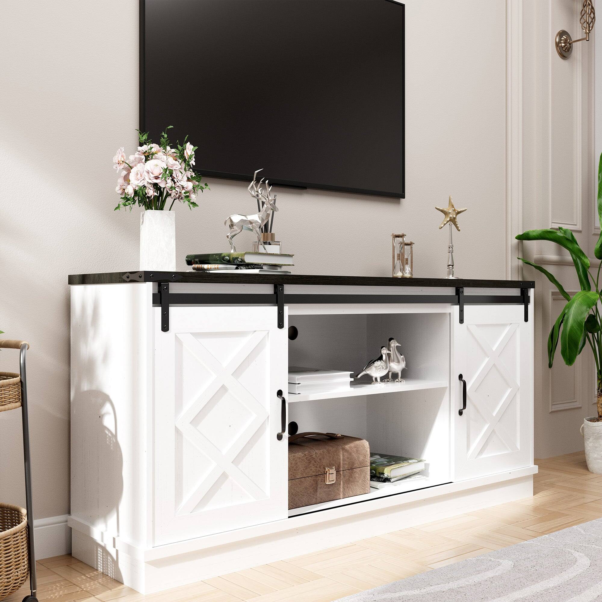 Alt View 3. Boyel Living - White 28.35 in. H TV Stand with Height Adjustable Shelf and Sliding Barn Door - White.