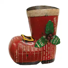 BreeBe - Recycled Metal Santa's Boot w/Holly Berries & Leaves - Multicolor