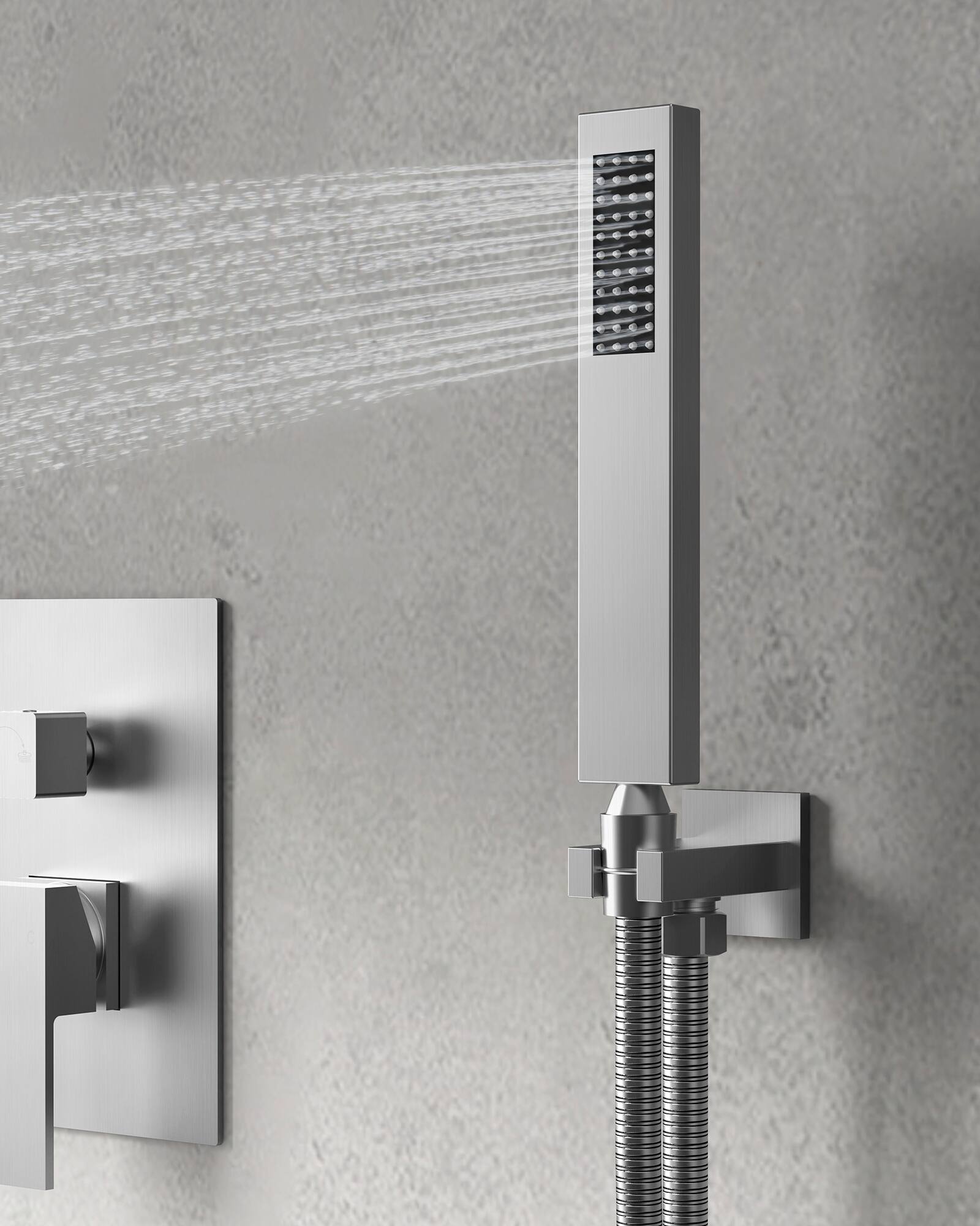 Alt View 7. GRANDJOY - Durable 10-Inch Rainfall Shower Faucet Set, 2-Mode Handheld, Anti-Fingerprint Coating, Water-Saving Design - Brushed Nickel.