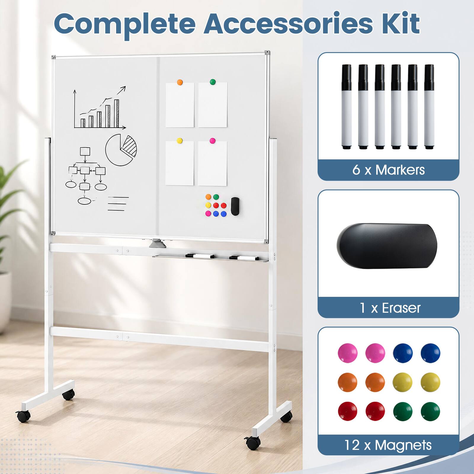Complete Accessories Kit  
6 x Markers  
1 x Eraser  
12 x Magnets