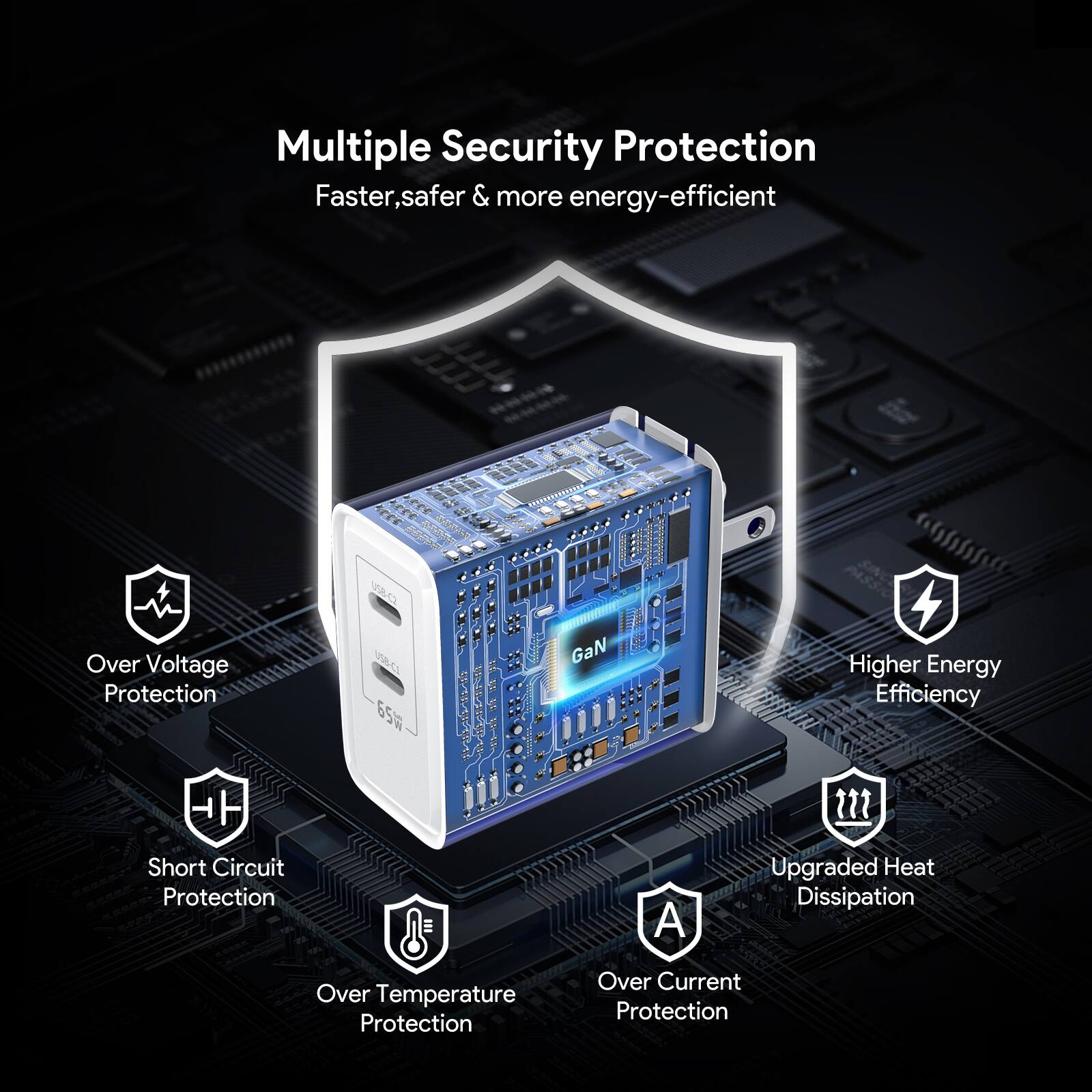 Multiple Security Protection  
Faster, safer & more energy-efficient  

- Over Voltage Protection  
- Short Circuit Protection  
- Over Temperature Protection  
- Over Current Protection  
- Higher Energy Efficiency  
- Upgraded Heat Dissipation  

UA 459  
GaN