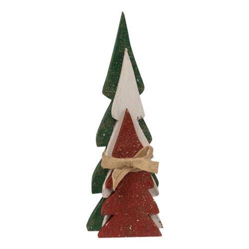 Angle. BreeBe - 3/Set Distressed Christmas Colors Wooden Trees - Multicolor.