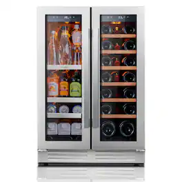 Ca'Lefort - 24" Wine & Beverage Fridge, 60 Cans + 20 Bottles, 36-72°F Dual Zone, LED, Glass Door, 4.1 cu.ft - Stainless Steel
