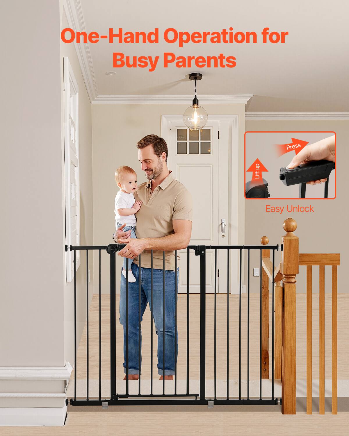 One-Hand Operation for Busy Parents

Press and Lift

Easy Unlock