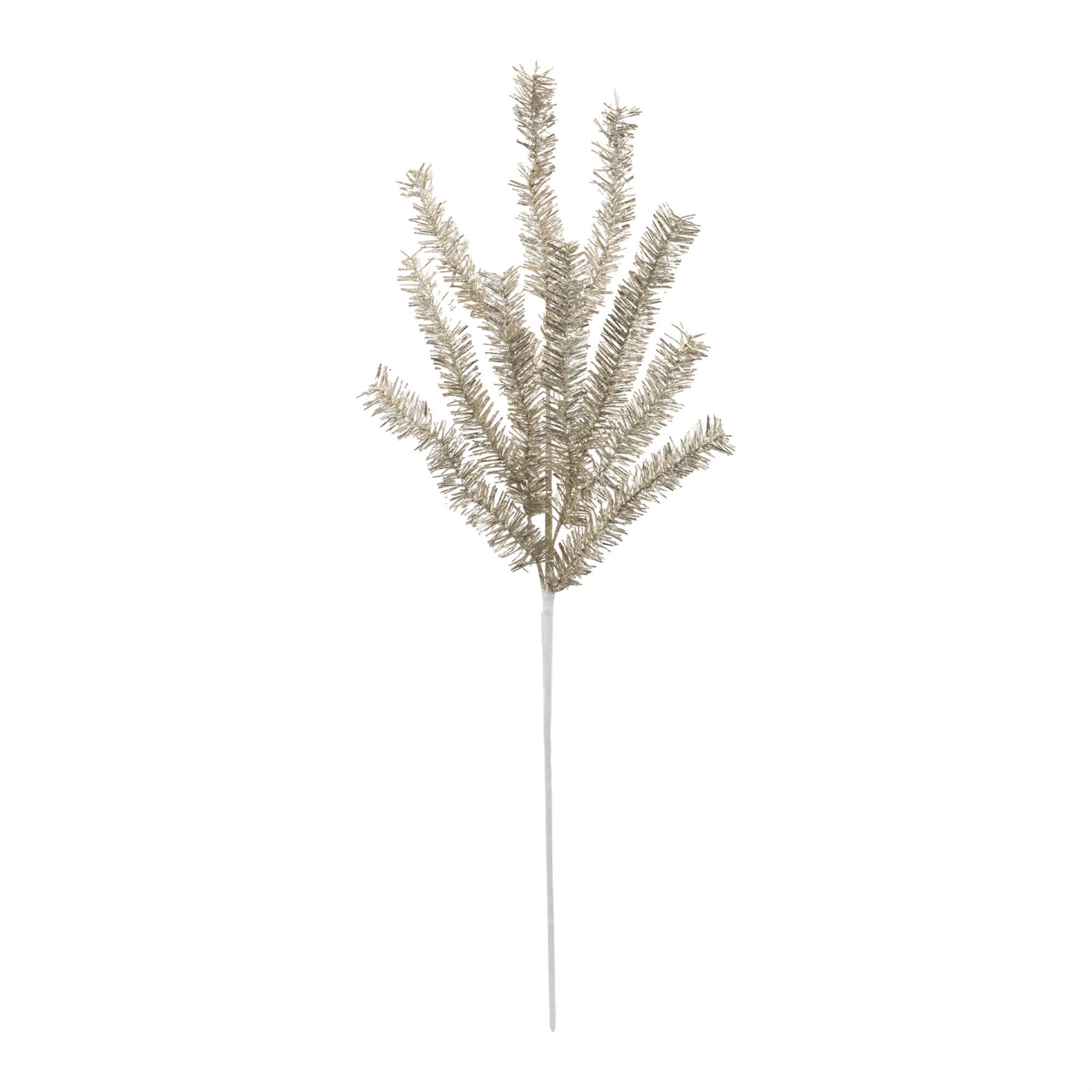 Angle. BreeBe - Glittered Pine Spray (Set of 6) - Silver.