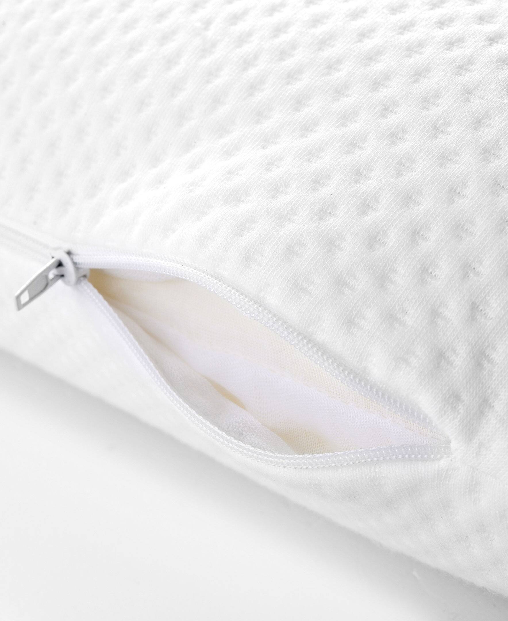 Left. Cheer Collection - Memory Foam Bed Pillow with Zip-Off Cover for Pressure Relief and Better Sleep - White.