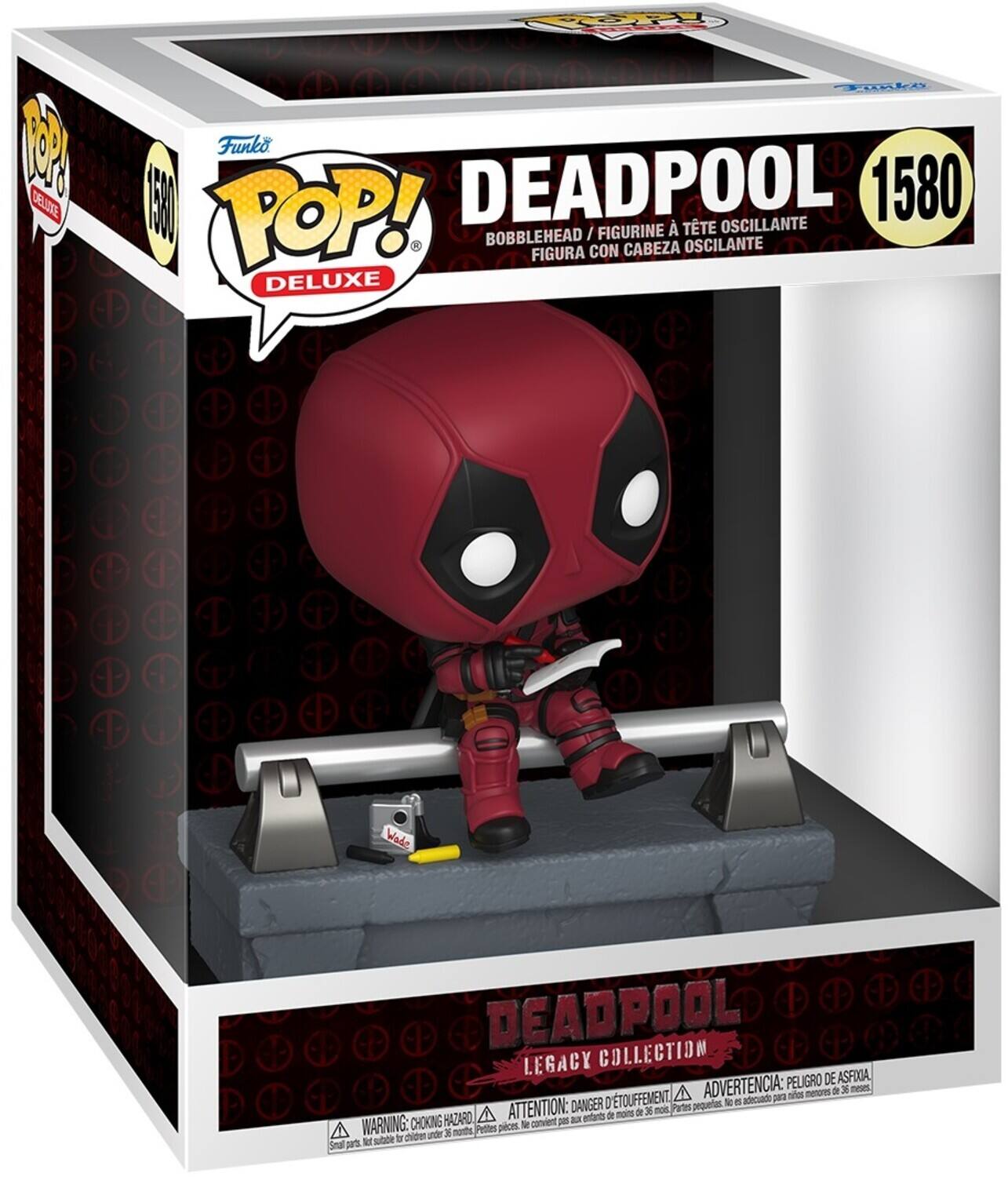 Funko POP! Deluxe 1580 DEADPOOL 1580 DELUXE E POP! BOBBLEHEAD / FIGURINE À TÊTE OSCILLANTE OSCILLANTE FIGURA CON CABEZA DELUXE Wode I DEADPOOL COLLECTION F + LEGACY ASFIA PELIGRO DE ASFIXIA ADVERTENCIA: pera sifes - 36 neses DANGER I pequetias to a adetuado ATTENTION: moins 5 X nos Partes CHOKING HAZARD A convient D a entants de WARNING: pilces S A ude 3 nuts Petltes tort stabe = chide Smal pus
