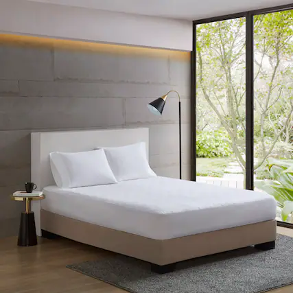 Front. TinyHomie - Cotton Percale Quilted Mattress Pad - White.