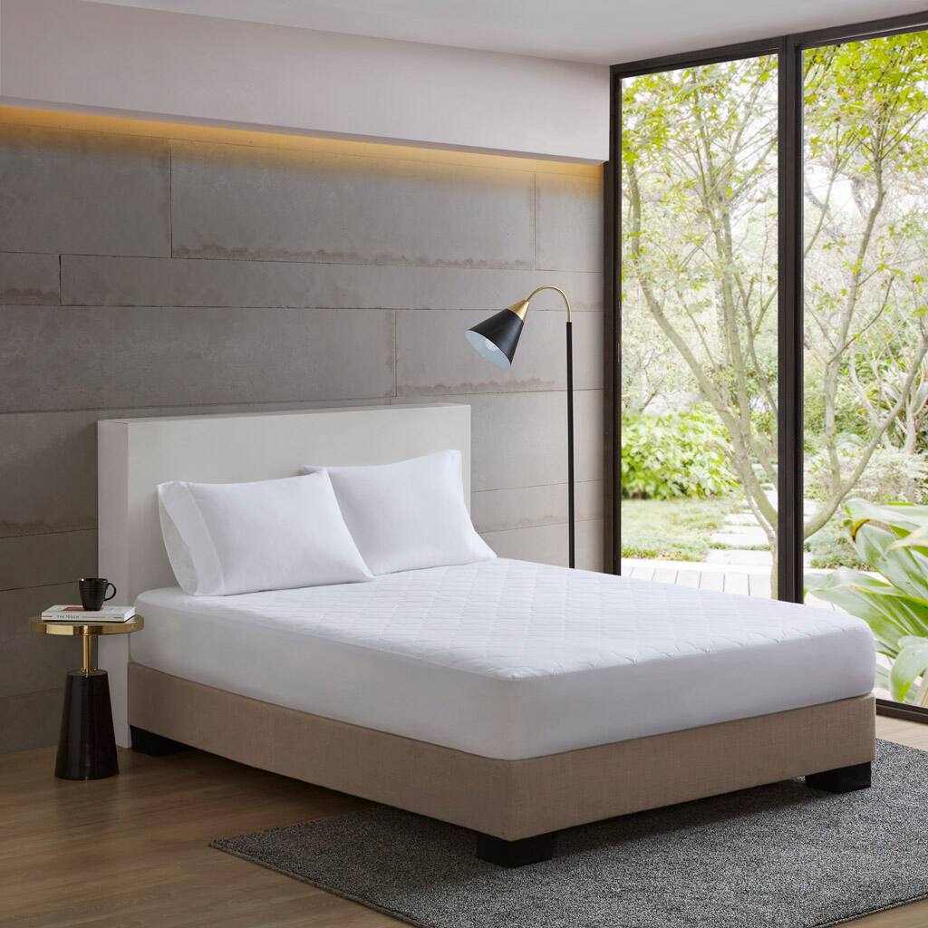 Front. TinyHomie - Cotton Percale Quilted Mattress Pad - White.