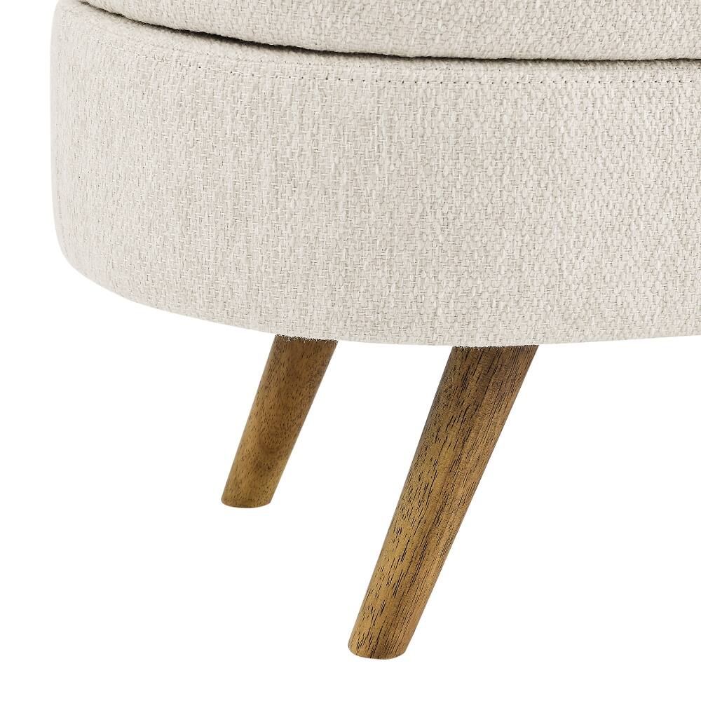 Alt View 6. Ropilly - Ropilly Beige Oval Storage Bench Fabric Ottoman with Rubber Wood Legs for Bedroom Living Room - Beige.