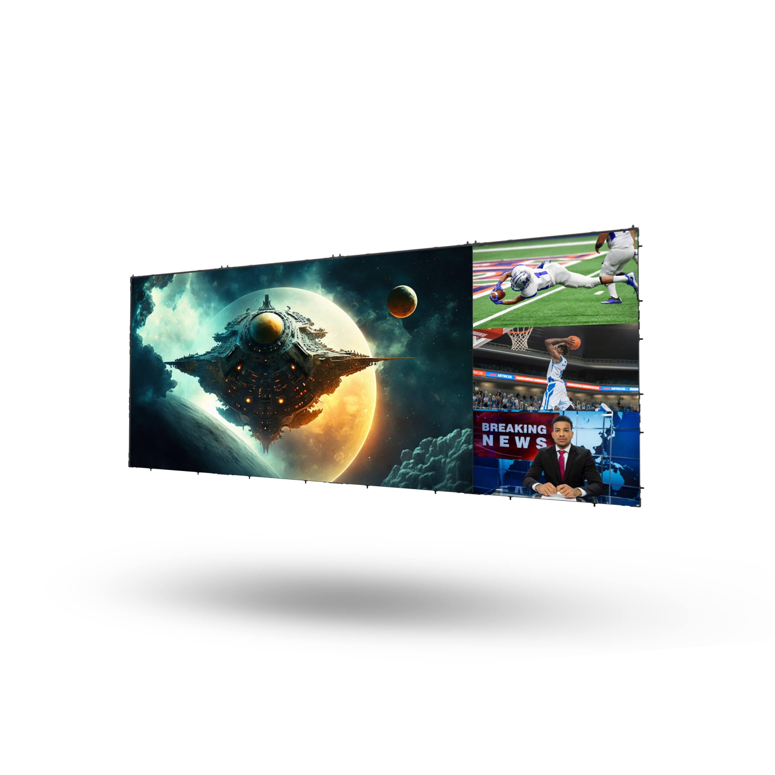 BREAKING NEWS

- A large spaceship in space
- A football player in action
- A basketball player in action
- A news anchor at a desk