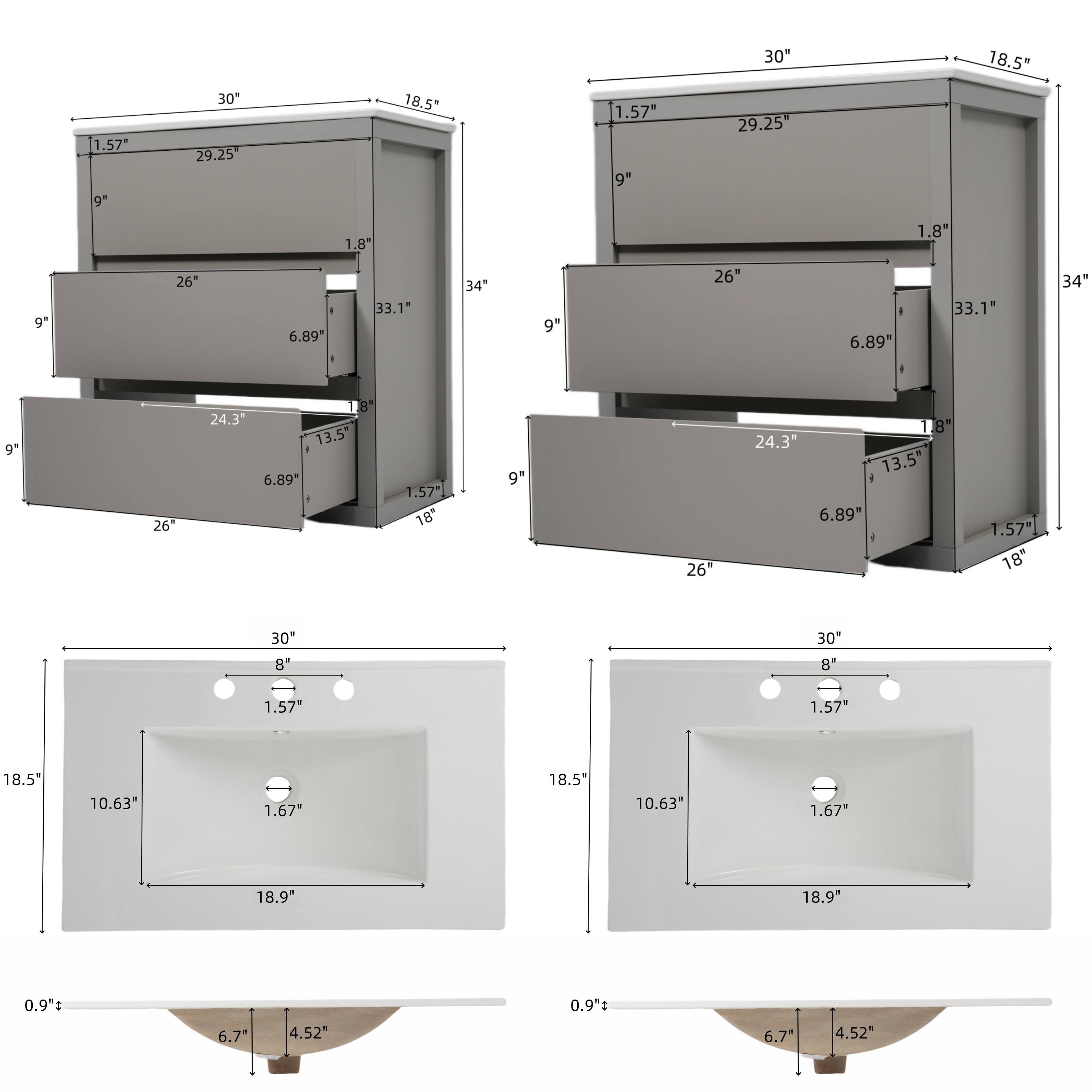 1.57"  
9"  
30"  
29.25"  
18.5"  
1.8"  
26"  
6.89"  
33.1"  
34"  
24.3"  
13.5"  
8"  
10.63"  
1.67"  
0.9"  
6.7"  
4.52"