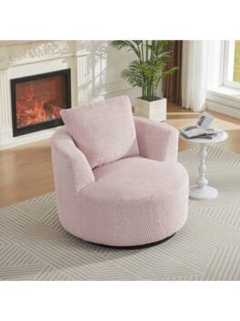 Trinkets Crazed - Barrel Accent Chair, 360° Swivel Round Upholstered Sofa, Modern Swivel Side Armchair - Pink