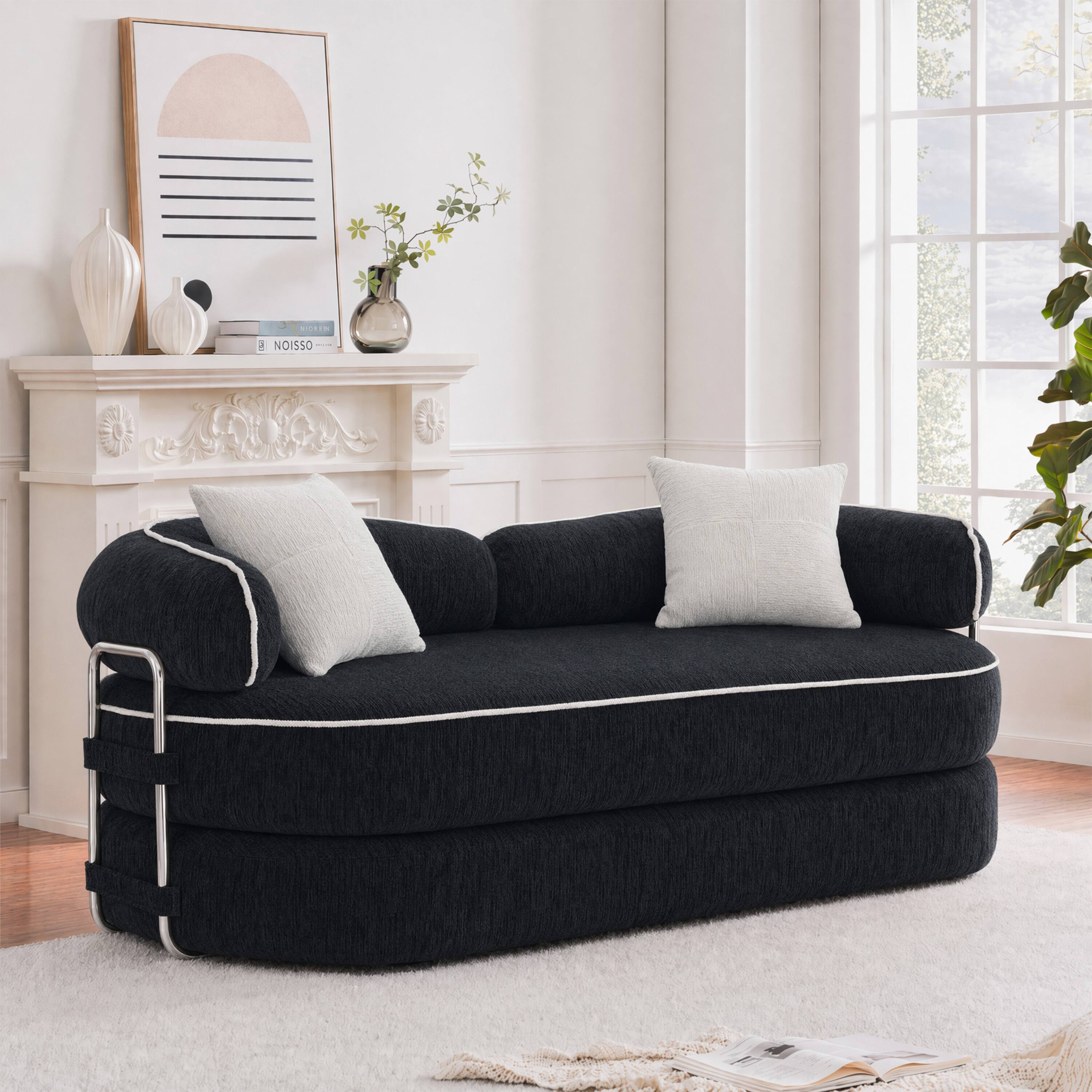 Alt View 7. Vipbear - Curved Loveseat with 4 Pillows, Modern Boneless Couch, Convertible Sleeper Sofa Bed - Black/white.