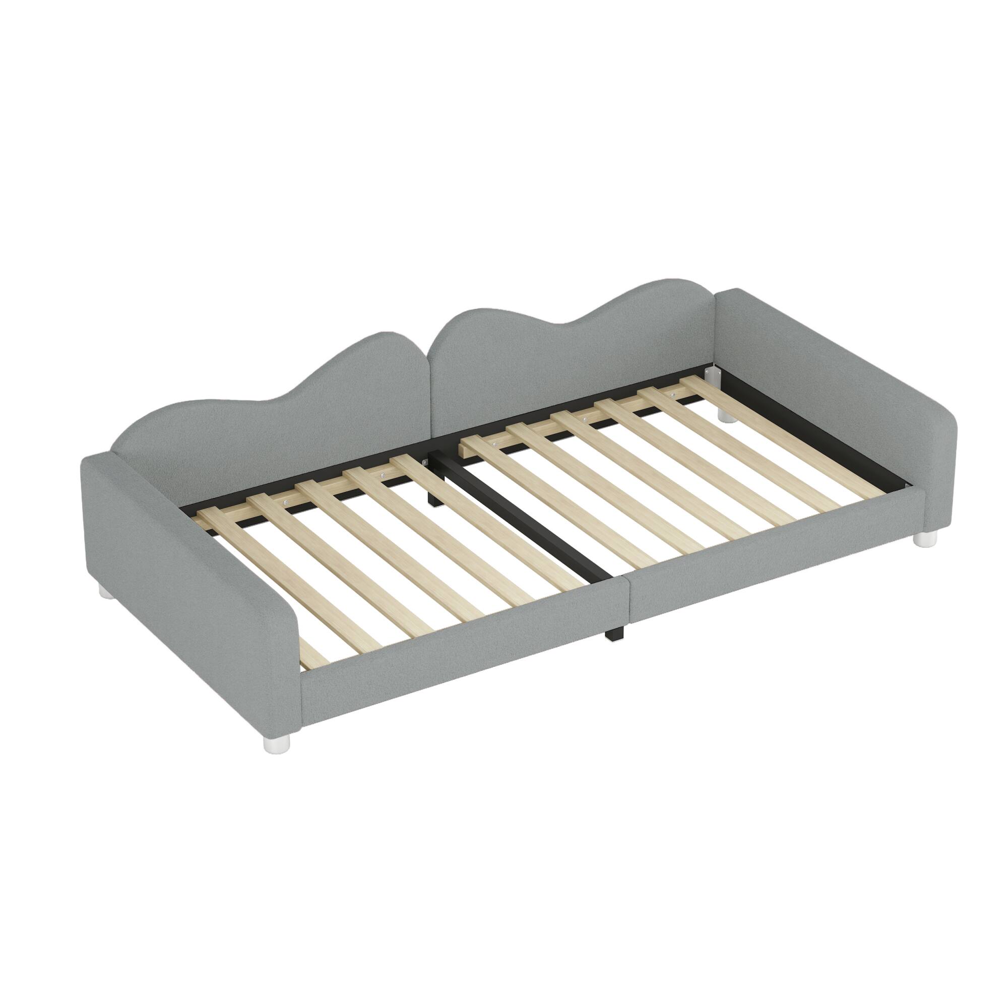 Alt View 5. GOODSILO - Twin Size Upholstered Sherpa Fabric Daybed with Cloud-Shaped Backrest Sofabed for Modern Home Decor - Gray.