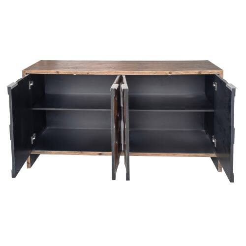 Alt View 1. LUCKY ONE - Freestanding Farmhouse Accent Cabinet with 4 Doors Adjustable Shelves for Living Room Entryway - Natural Wood+Brown.