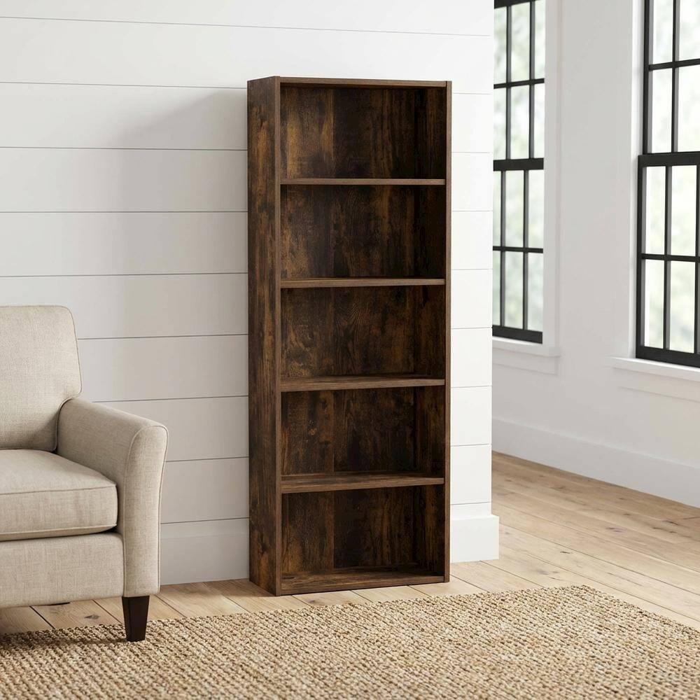 Angle. FurniFact - Wooden bookcase with open shelves for storage and display - Amber Pine.