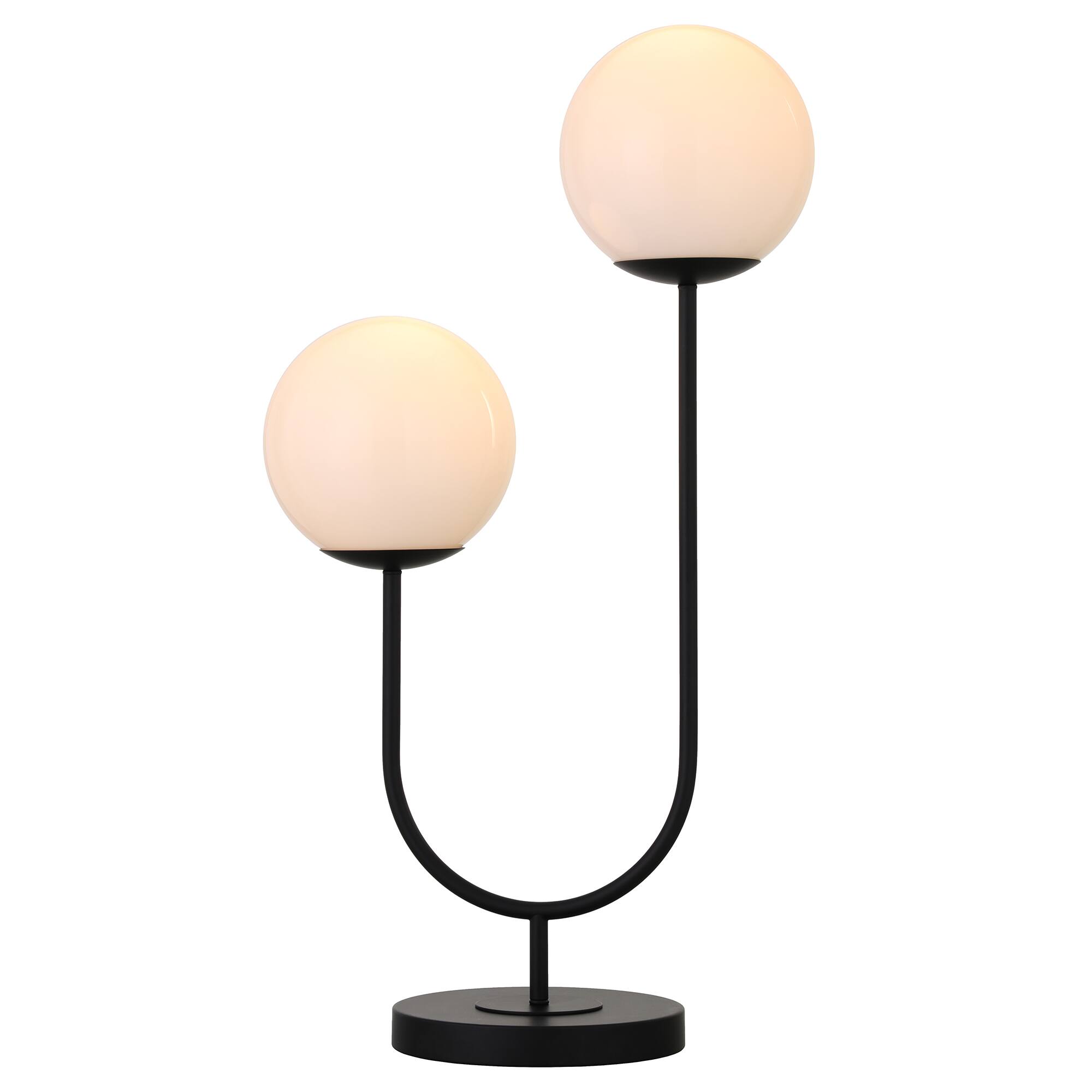 Alt View 5. Hudson&Canal - Dufrene 2-Light Table Lamp with Glass Shades in Blackened Bronze/White Milk - Blackened Bronze.