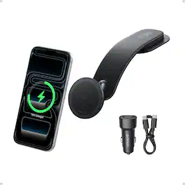Anker - Nano Magnetic Wireless Car Charger, 360° Adjustable Mount Car Charger with Detachable Pad (Adapter Included) - Black