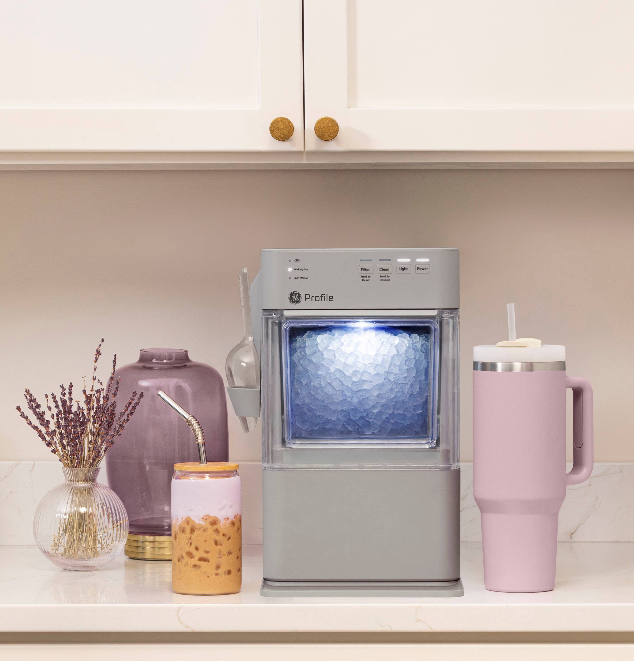 Alt View 15. GE Profile - Opal Mini Countertop Nugget Ice Maker, 36 lb Daily Ice Production - Stone Grey.