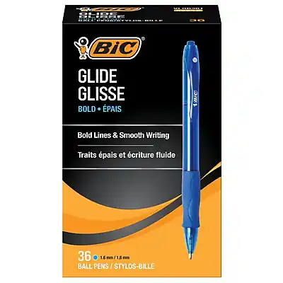 GLIDE
GLISSE
BOLD • ÉPAIS
Bold Lines & Smooth Writing
Traits épais et écriture fluide
36
1.6 mm / 1/16"
BALL PENS / STYLOS-BILLE