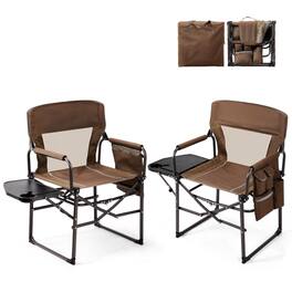 Winado - 2PCS Camping Directors Chair Portable Folding with Side Table, Carry Bag for Outdoor Adults Camping Beach Fishing Picnic - Brown