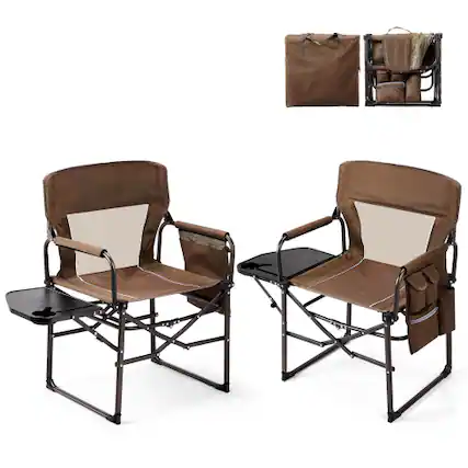 Front. Winado - 2PCS Camping Directors Chair Portable Folding with Side Table, Carry Bag for Outdoor Adults Camping Beach Fishing Picnic - Brown.