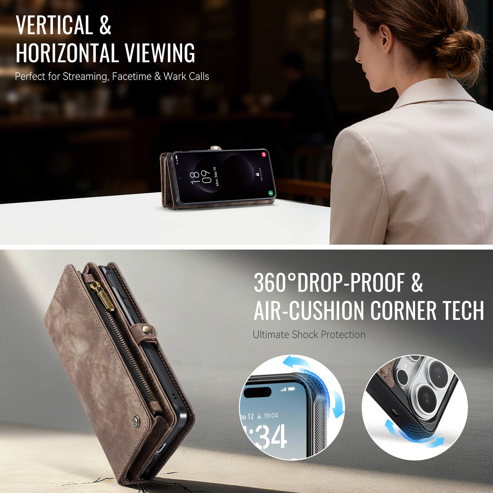 VERTICAL & HORIZONTAL VIEWING  
Perfect for Streaming, Facetime & Work Calls  

360° DROP-PROOF & AIR-CUSHION CORNER TECH  
Ultimate Shock Protection